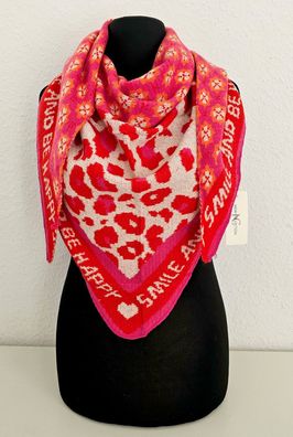 Blogger XXL Dreieckstuch Halstuch Schal Kaschmir Mustermix Schriftzug Rot/Pink/Beige