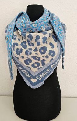 Blogger XXL Dreieckstuch Halstuch Schal Kaschmir Mustermix Schriftzug Blau/Beige