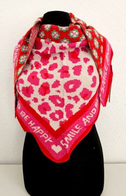 Blogger XXL Dreieckstuch Halstuch Schal Kaschmir Mustermix Schriftzug Rot/Pink/Grün