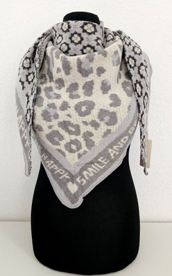Blogger XXL Dreieckstuch Halstuch Schal Kaschmir Mustermix Schriftzug Grau/Beige