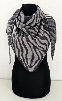 Blogger XXL Dreieckstuch Halstuch Dreieckschal Kaschmir Streifenprint Schwarz/Grau