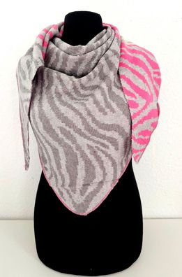 Blogger XXL Dreieckstuch Halstuch Dreieckschal Kaschmir Streifenprint Pink/Grau/Beige