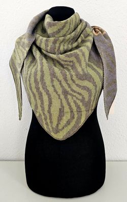 Blogger XXL Dreieckstuch Halstuch Dreieckschal Kaschmir Streifenprint Khaki/Grau/Taup