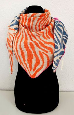 Blogger XXL Dreieckstuch Dreieckschal Kaschmir Streifenprint Orange/Pink/Blau