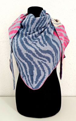 Blogger XXL Dreieckstuch Halstuch Dreieckschal Kaschmir Streifenprint Blau/Pink/Beige