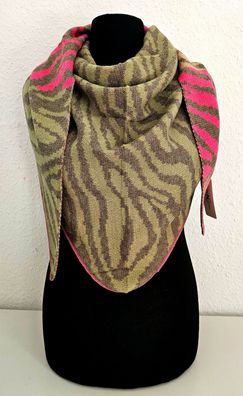 Blogger XXL Dreieckstuch Halstuch Dreieckschal Kaschmir Streifenprint Khaki/Pink/Beig