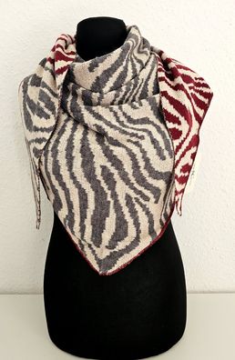 Blogger XXL Dreieckstuch Dreieckschal Kaschmir Streifenprint Weinrot/Grau/Beige