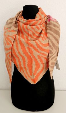 Blogger XXL Dreieckstuch Tuch Dreieckschal Kaschmir Streifenprint Orange/Pink/Taupe