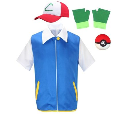 Cosplay Ash Ketchum Mantel Hut Handschuhe Halloween Karneval Anzuge Jacke Hosen