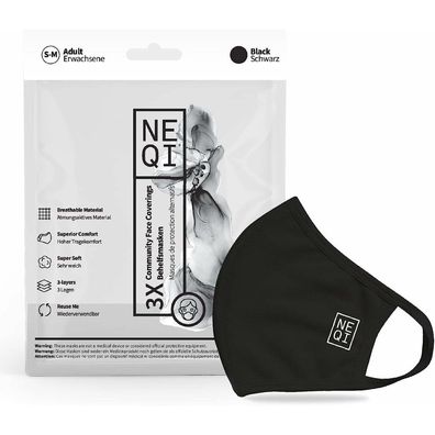 NEQI 3-Layer Adult Mask S-M (black) 3 pcs