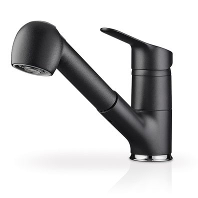 Pyramis Küchen Einhebelmischer 17 cm schwarz - Küchenarmatur mit ausziebarer Schlauch