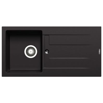 Pyramis Granitspüle 86x43.5 cm schwarz - reversible Küchen-Einbauspüle mit Abtropfflä