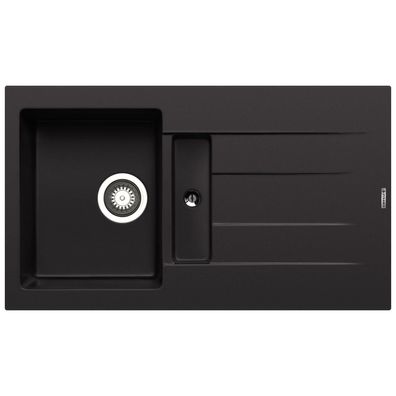 Pyramis Granitspüle 86x50 cm Küchen-Einbauspüle schwarz mit Restebecken & Abtropffläc