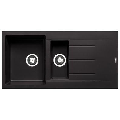 Pyramis Küchen-Einbau-Quarzspüle 100x50 cm schwarz 1½ Becken Restebecken & Abtropfflä