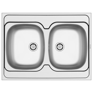 Pyramis Edelstahlspüle 80x60 cm 2 Becken Küchenspüle Doppelbecken für Auflage-Montage