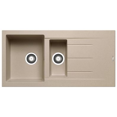 Pyramis Einbauspüle 100x50 cm beige 1 1/2 Becken - Granitspüle Restebecken & Abtropff