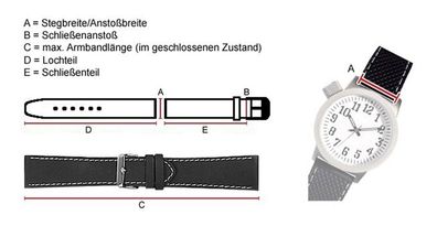 Barington Vintage | Uhrenarmband Rindleder schwarz helle Kontrastnaht