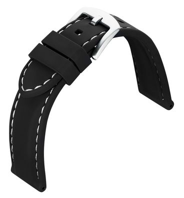 Eulit | Uhrenarmband Silikon schwarz helle Kontrastnaht wasserfest