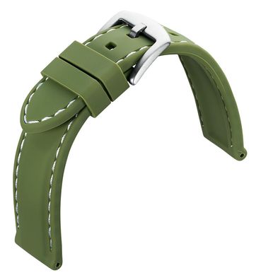 Eulit | Uhrenarmband Silikon olivgrün helle Kontrastnaht wasserfest