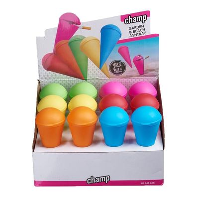 Strandaschenbecher in Eisform mit Deckel aus Kunststoff, neonfarben 12 Stück