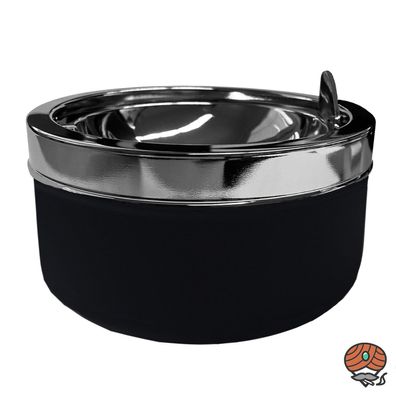 Kippaschenbecher / Sturmaschenbecher Edelstahl -schwarz- 11 cm, mit Doppelklappe
