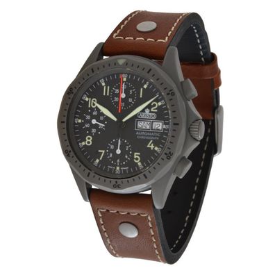 Aristo 3H-244-FL Automatik Armbanduhr Chronograph Edelstahl Leder Saphir SW500