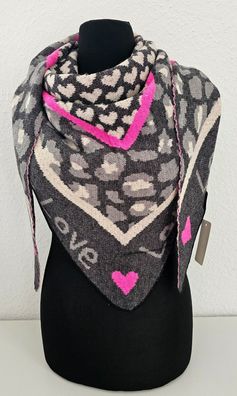 Blogger XXL Dreieckstuch Tuch Dreieckschal Animalprint/Herzen Schwarz/Grau/Pink
