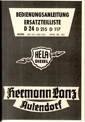 Bedienungs und Ersatzteilliste Hela ( Hermann Lanz) D 24, D 215, D 117