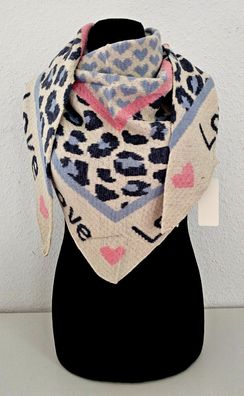 Blogger XXL Dreieckstuch Tuch Dreieckschal Animalprint/Herzen Hellblau/Rosa/Beige