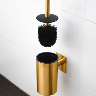 ELMOWO Klobürste ohne Bohren Wandmontage Toilettenbürste Toilettenbürstenhalter gold