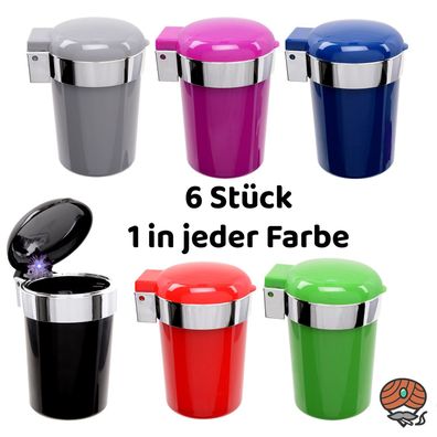 6 Auto-Aschenbecher mit Deckel und LED-Licht, farblich sortiert von Atomic Sturm