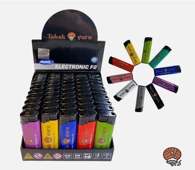 Atomic Elektronik Feuerzeuge Tabakguru-Logo, 5x10 Farben, nachfüllbar