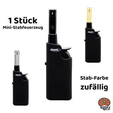 Atomic Mini Stabfeuerzeug Black Line, nachfüllbar, Softflame, regulierbar