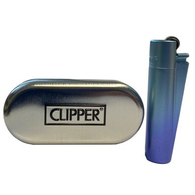 Clipper Metall Blue Gradient Reibradfeuerzeug in der Metallbox, nachfüllbar