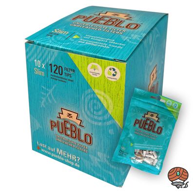 Pueblo Slim Filter Tips, 10 x 120 ungebleichte Filter, biologisch abbaubar