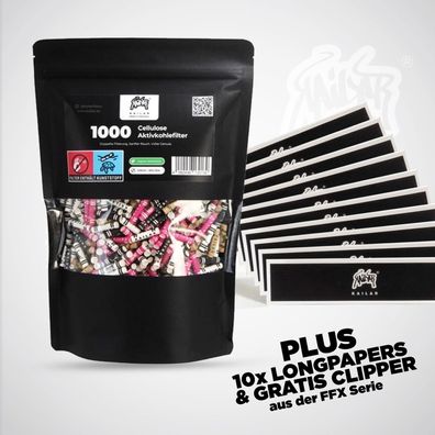 1000x KAILAR Cellulose Aktivkohlefilter Slim Ø 5,9mm + 10x Papers + FFX Clipper