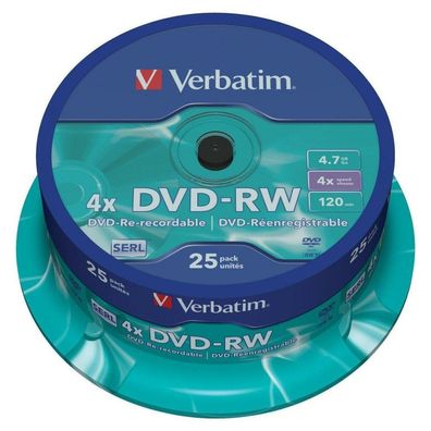 25 Verbatim DVD-RW 4,7 GB wiederbeschreibbar