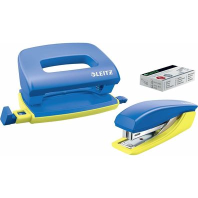 LEITZ Locher und Heftgeräte Set Urban Chic blau/gelb