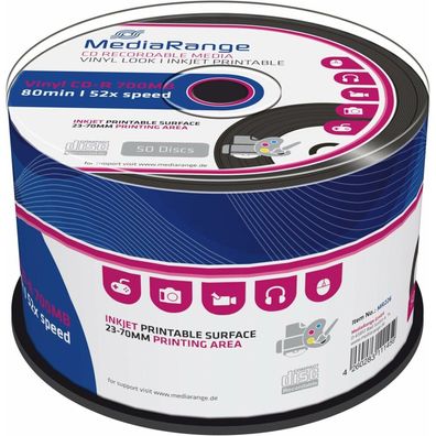 CD-R 700 MB (52fach, 50 Stück, bedruckbar, Vinyl-Opt.)