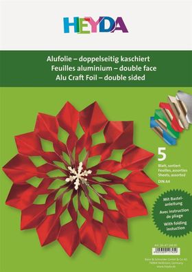 Heyda 204714495 Alu-Bastelfolie A4 silberfarben, goldfarben, rot, grün, blau