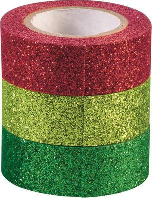 Heyda 203584377 Glitter Tapes jede Rolle 3 m x 15 mm dunkelgrün, hellgrün, rot