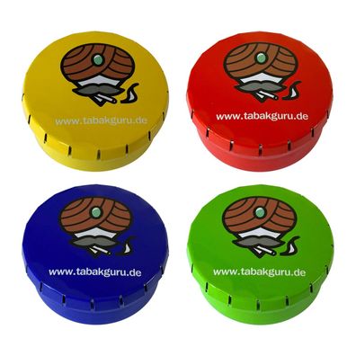 4er SET Taschenaschenbecher aus Metall für unterwegs: rot, gelb, blau, grün