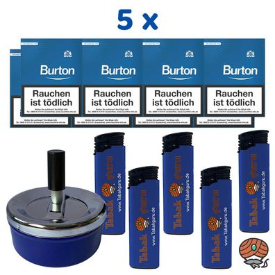 5 Stangen Burton Blau Filter Zigarillos (25 Stück / Schachtel) + Zubehör