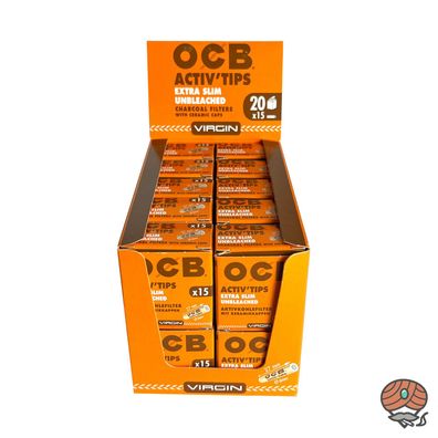 OCB Activ Tips Extra Slim Unbleached/Aktivkohle mit Keramikkappen 20x15 Tips