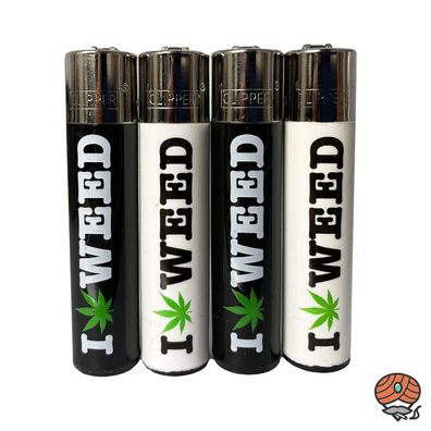 Clipper Reibradfeuerzeuge I LOVE WEED, 4 Stück