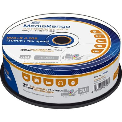 25 MediaRange DVD+R 4,7 GB bedruckbar