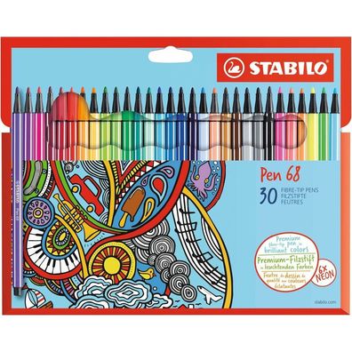 30 Stabilo Pen 68 Filzstifte farbsortiert