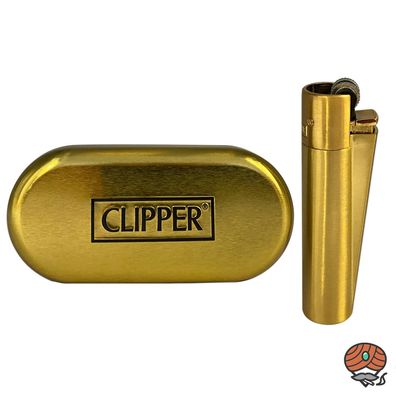Clipper Metall Gold Reibradfeuerzeug in der Metallbox