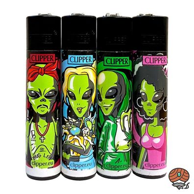 Clipper Reibradfeuerzeuge Alien 2, 4 Stück