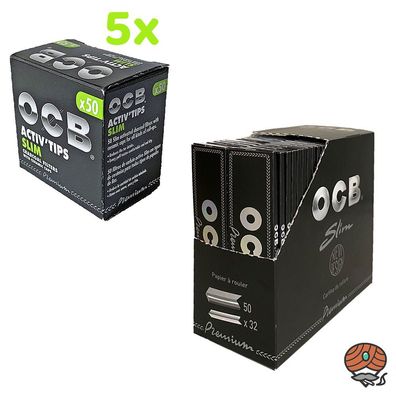 OCB SET: OCB Premium Slim Papers + 5 x Activ Tips Slim